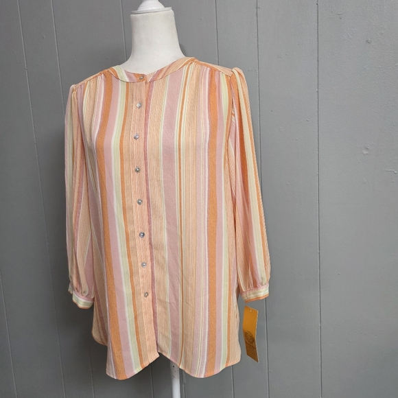 Ruby Rd. Springtime Stripe Button Up Sleeve Top Size S - Picture 3 of 12